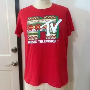 MTV Holiday Print Women’s Red Short Sleeve Graphic T-Shirt XL